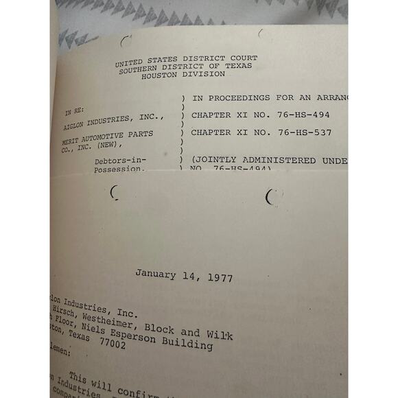 Aiglon Industries, Inc ET AL chapter XI Arrangement Proceedings NOS 76-HS-494, - Picture 3 of 13